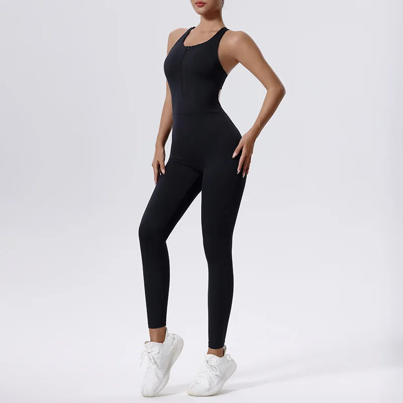 Sleek Zipper Yoga Romper – One-Piece Fitness
