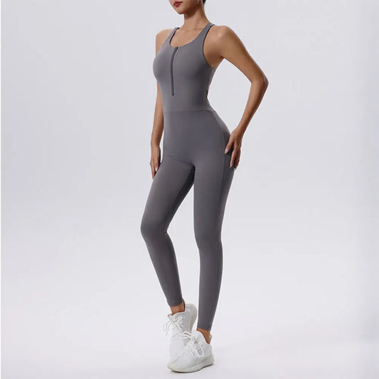 Sleek Zipper Yoga Romper – One-Piece Fitness
