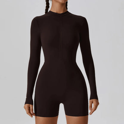 Zip-Front Stretch Yoga Bodysuit
