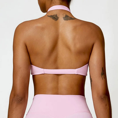 Nylon Halter Twist Bra — Push-Up Yoga & Gym