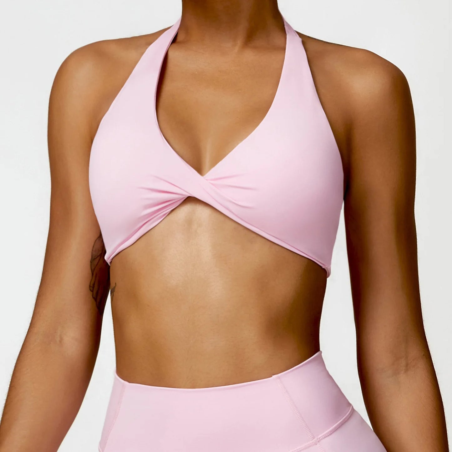 Nylon Halter Twist Bra — Push-Up Yoga & Gym