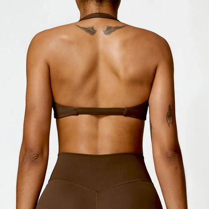 Nylon Halter Twist Bra — Push-Up Yoga & Gym