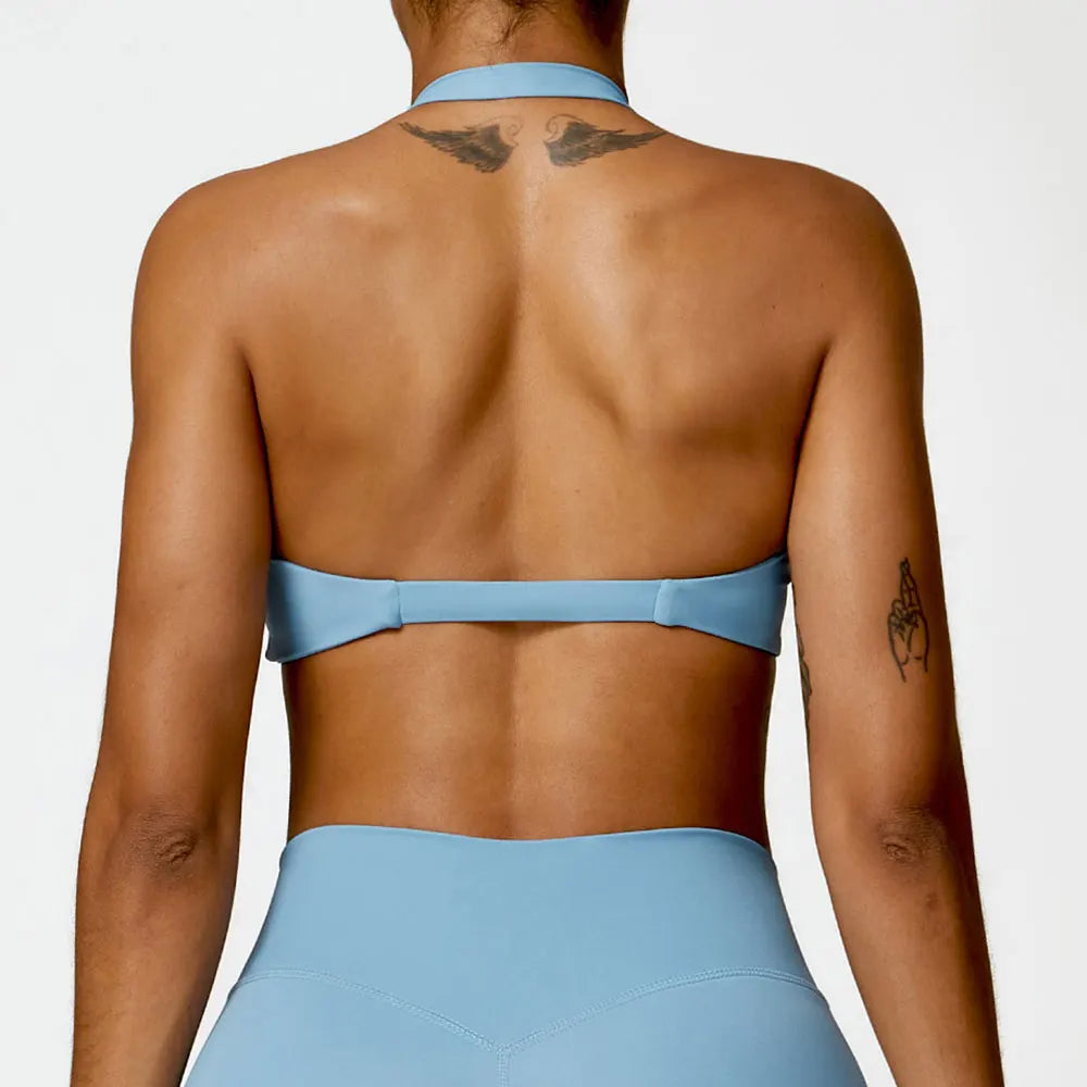 Nylon Halter Twist Bra — Push-Up Yoga & Gym