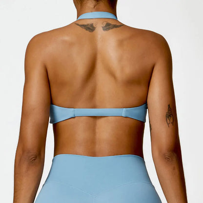 Nylon Halter Twist Bra — Push-Up Yoga & Gym