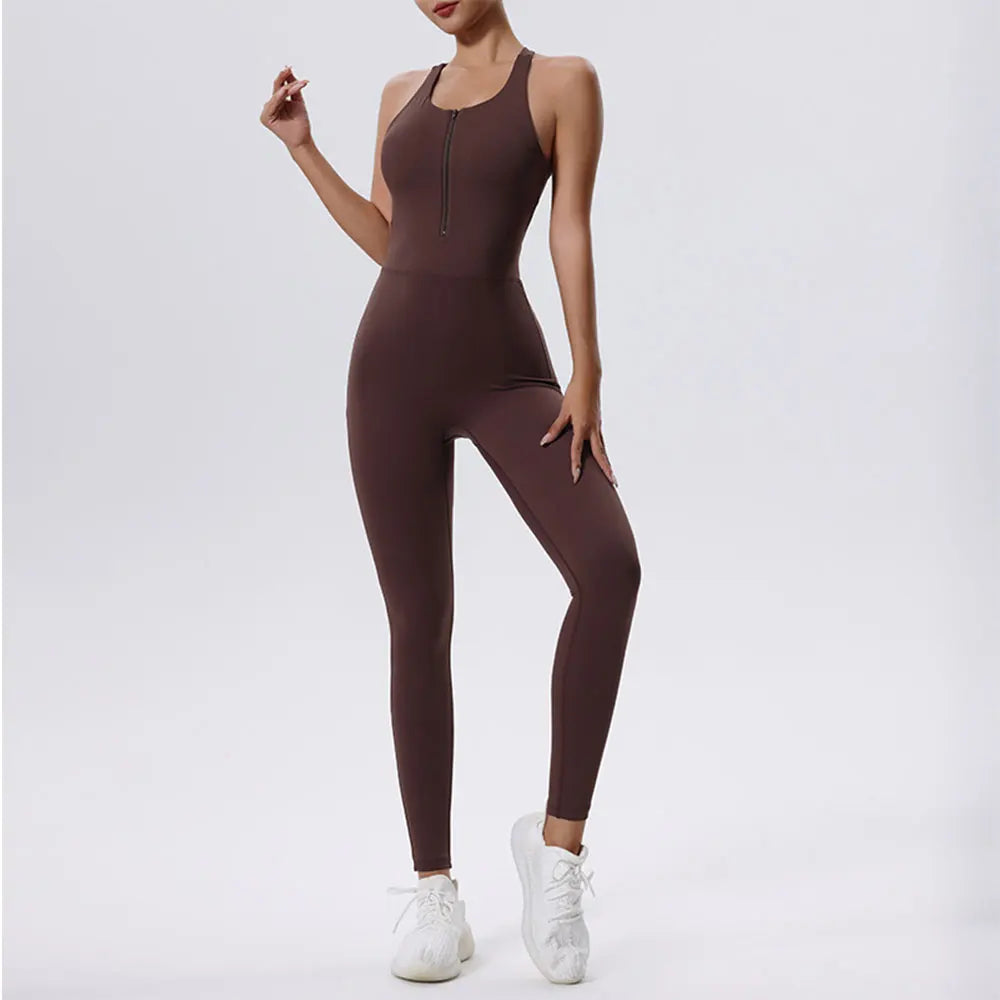 Sleek Zipper Yoga Romper – One-Piece Fitness