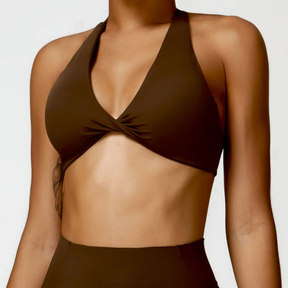 Nylon Halter Twist Bra — Push-Up Yoga & Gym