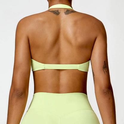 Nylon Halter Twist Bra — Push-Up Yoga & Gym