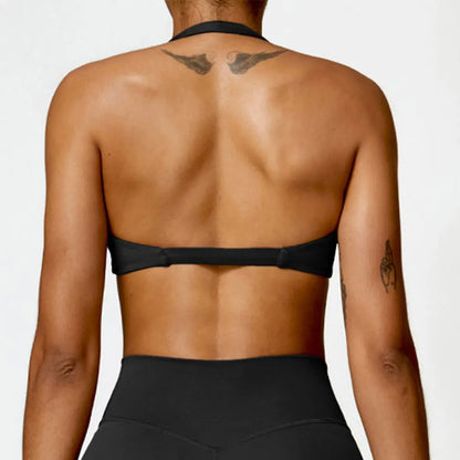 Nylon Halter Twist Bra — Push-Up Yoga & Gym