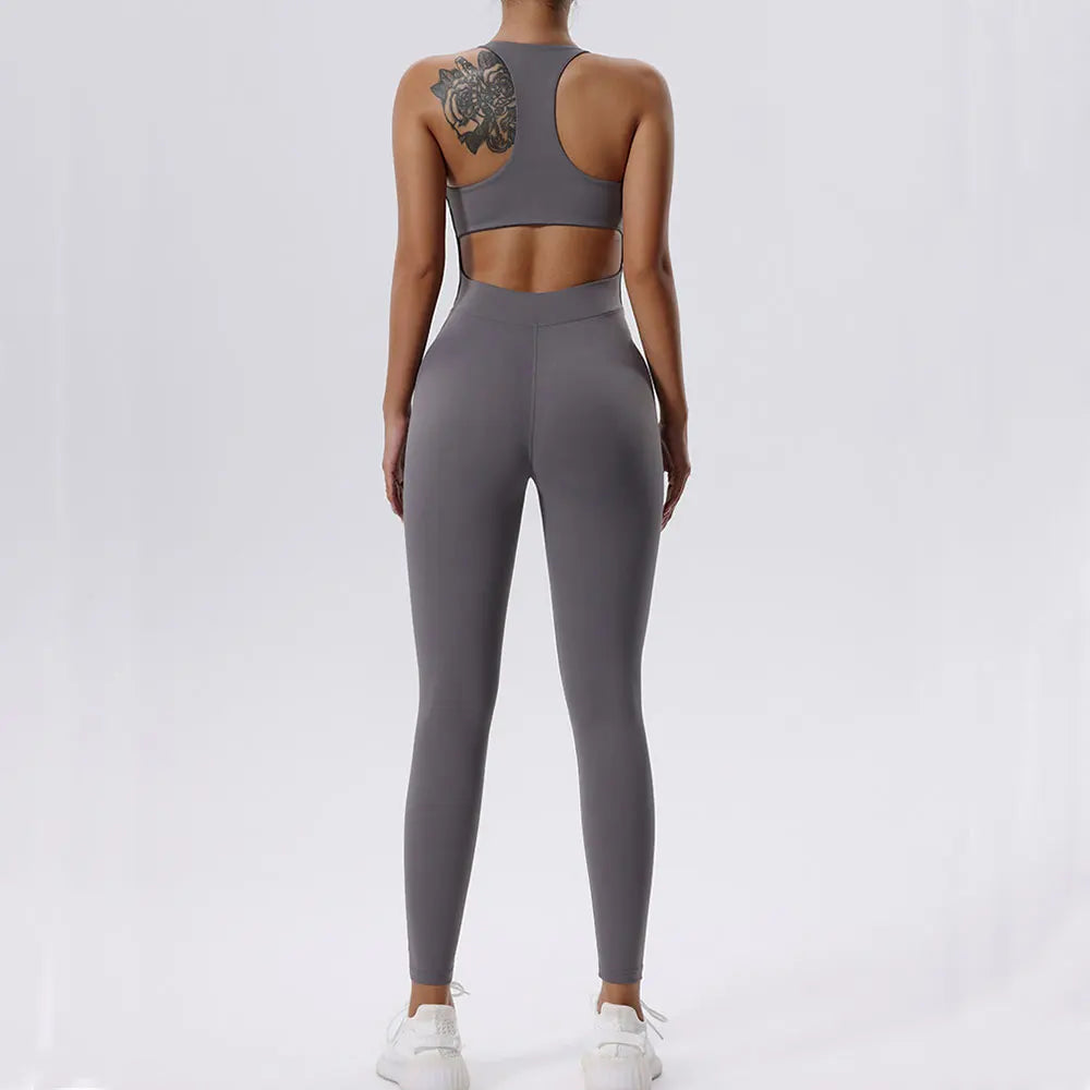Sleek Zipper Yoga Romper – One-Piece Fitness