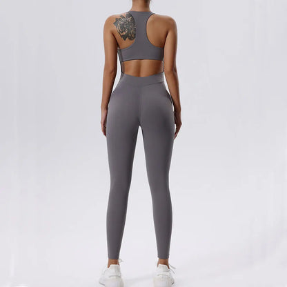 Sleek Zipper Yoga Romper – One-Piece Fitness